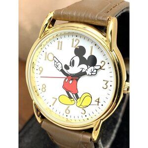Disney Mickey Mouse Women's Watch 35mm White Dial Quartz Brown Leather Band